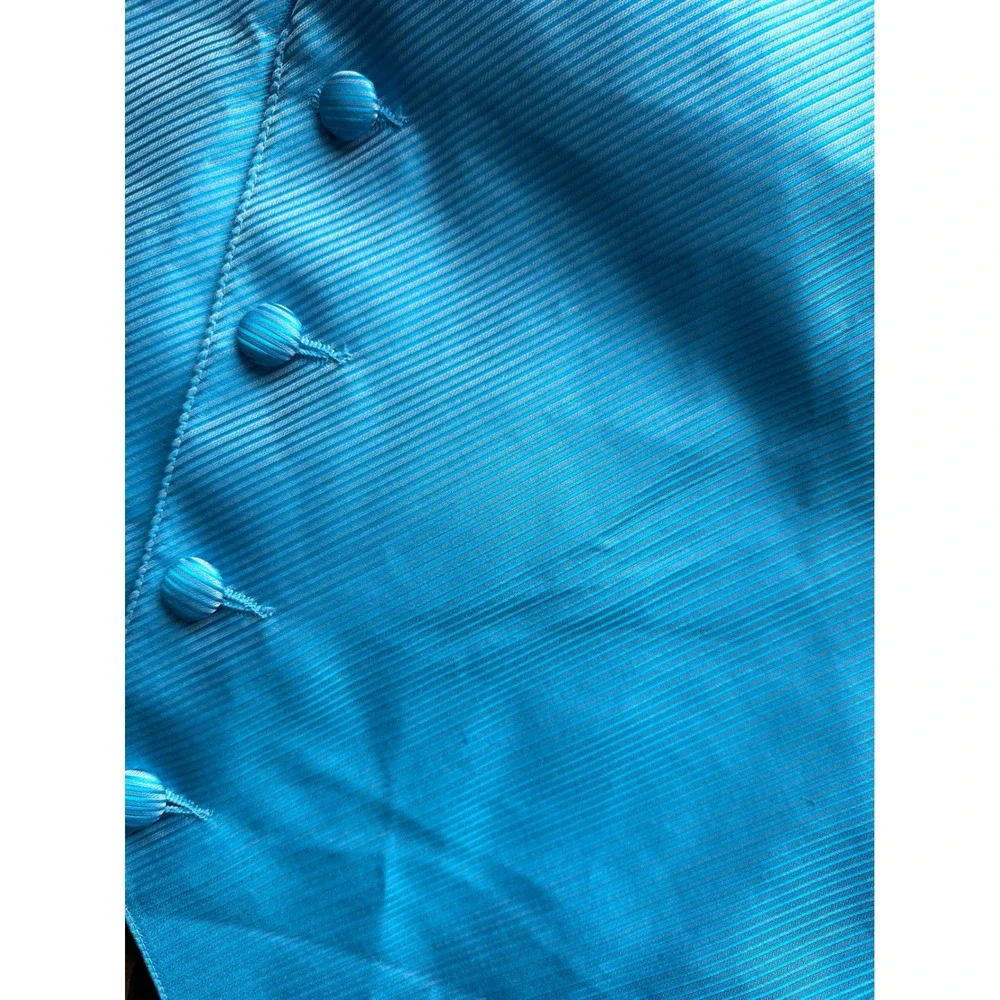 Flow Formals Mens Aqua Blue Ribbed Tuxedo Vest Formal Wedding Waistcoat Medium